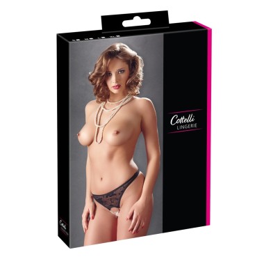 Cottelli LINGERIE - Czarne Koronkowe Stringi Z Perłami W Kroczu L